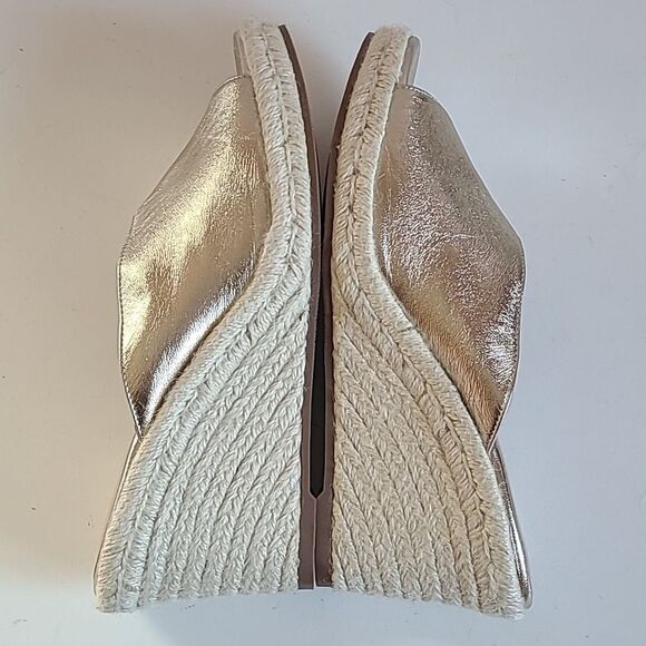Stuart Weitzman Wonda Espadrille Gold Leather Wedge Sandal Size US 9 EU 39.5 - Picture 10 of 15